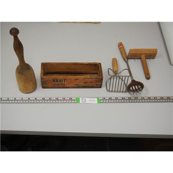 Wooden Craft Cheese Box, Plus Misc