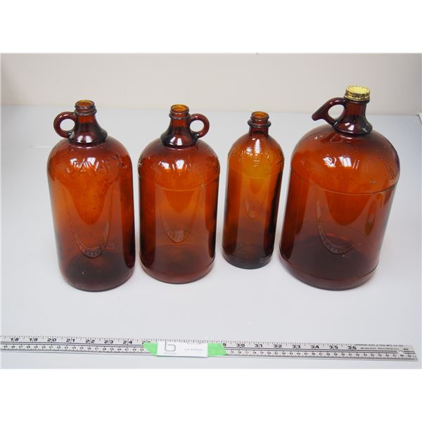 4 Vintage Amber Bottles