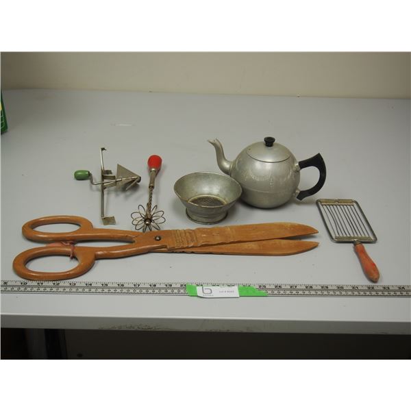 Vintage Kitchen Items Plus Large Wooden Scissor