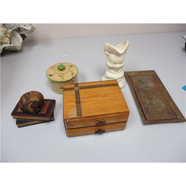 Jewelry Box And Paper Weight Glass Bowl Brass Tray