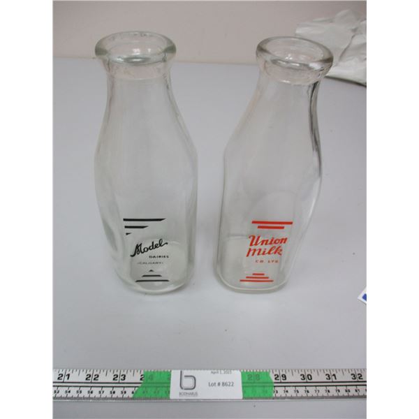 2 TIMES THE MONEY 2 Milk Bottles Union Milk And Model Dairies