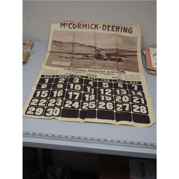 IH MCCORMICK DEERING JUNE 1930 CALENDER PAPER PAGE