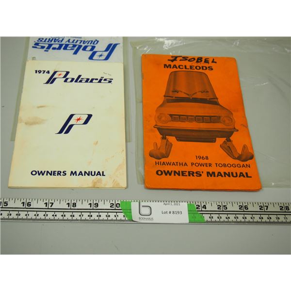1974 POLARIS MANUAL & 1968 HIAWALTA POWER TUBOGGAN MANUAL