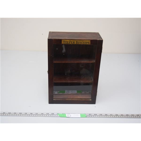 VINTAGE TELFER BISCUITS WOODEN BOX 9 1/2 W X 13 1/2 H X 5 IN DEEP