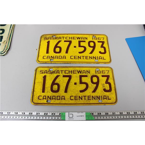 1967 Sask Licence Plate - Canada Centennial