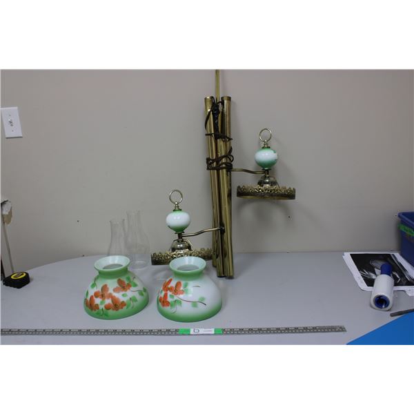 Hanging Lamp Shade with Pole, Vintage with Shades and Globes