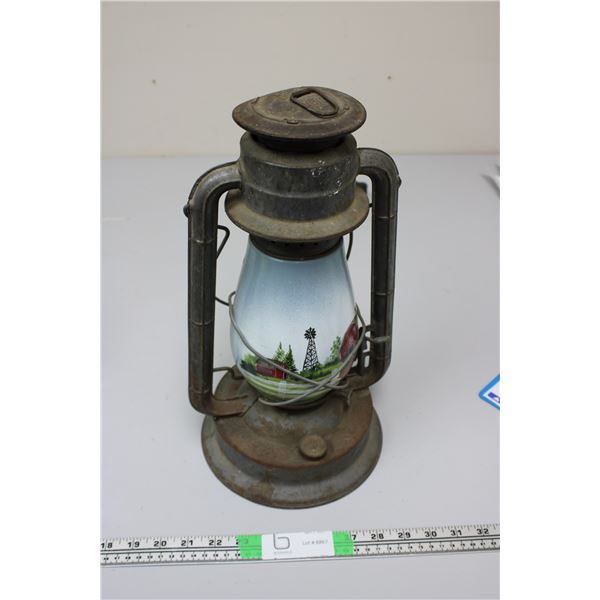 Barn Lattern w/ Hard Painted Glass