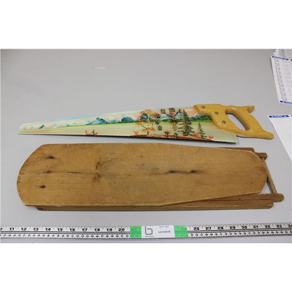 Children's ironing board and hand saw clock