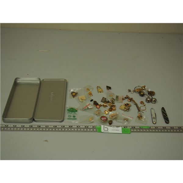 (2) Pocket Knives plus Coca Cola pin and other pins