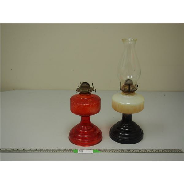 Vintage Colored Oil Lamps (missing 1 chimney)