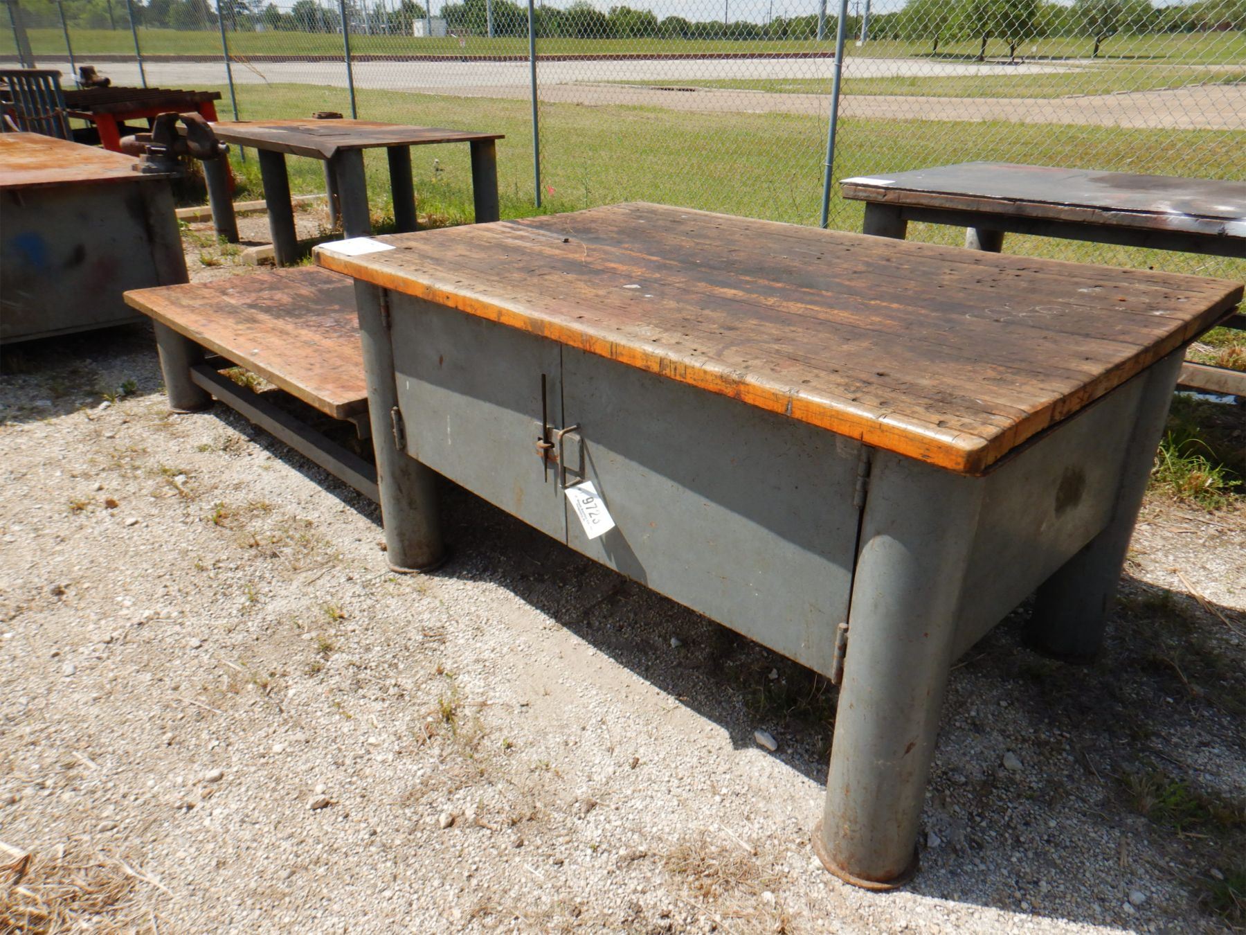 METAL SHOP TABLE W/ STORAGE, 2 TIER 6' x 4' x 1' 8"/ 6' x 4' x 3'
