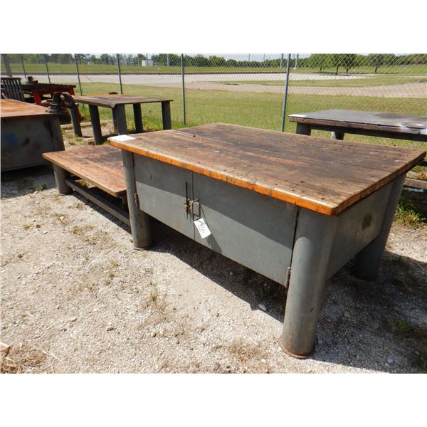 METAL SHOP TABLE W/ STORAGE, 2 TIER - 6' x 4' x 1' 8"/ 6' x 4' x 3'