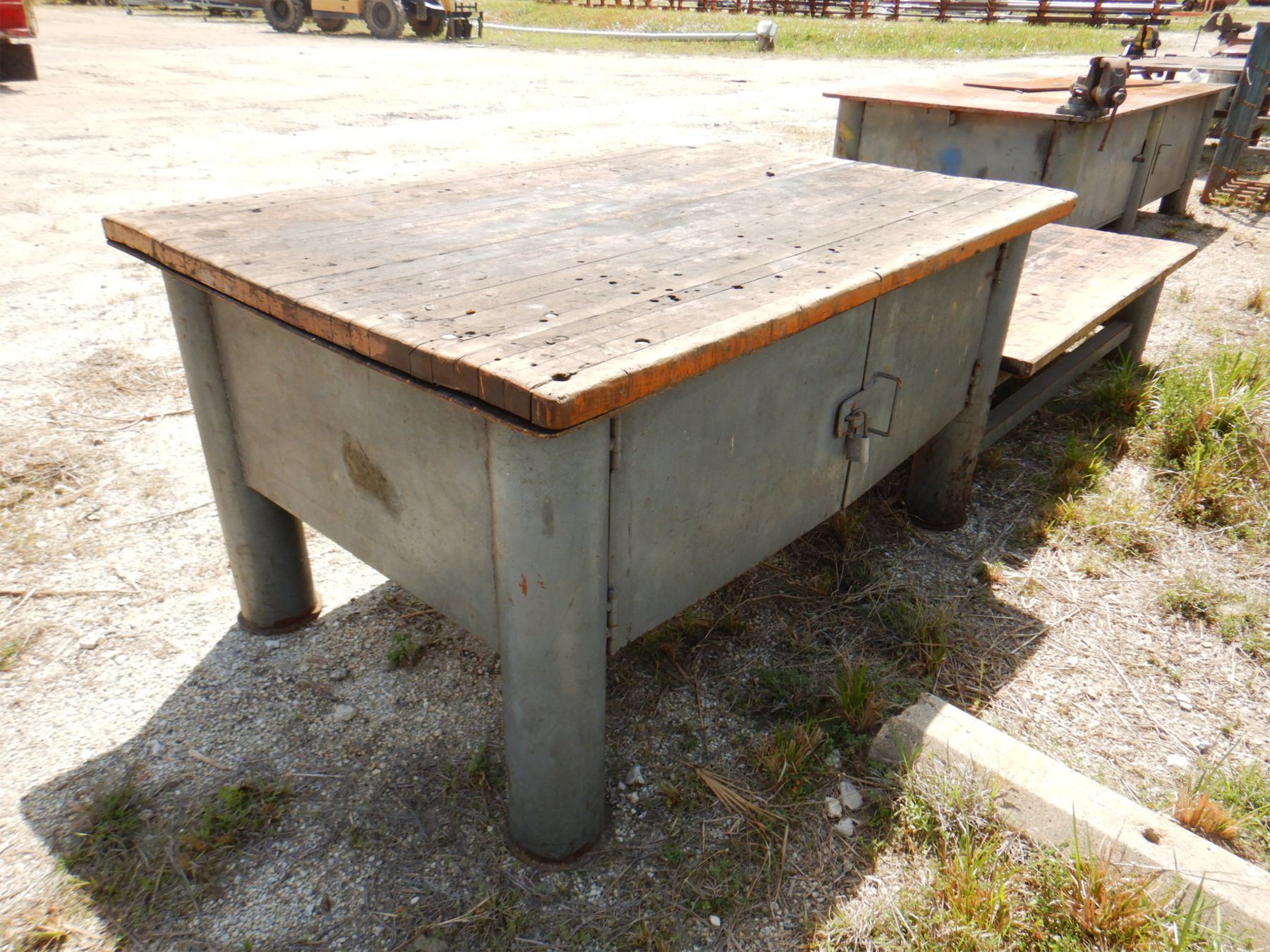METAL SHOP TABLE W/ STORAGE, 2 TIER 6' x 4' x 1' 8"/ 6' x 4' x 3'