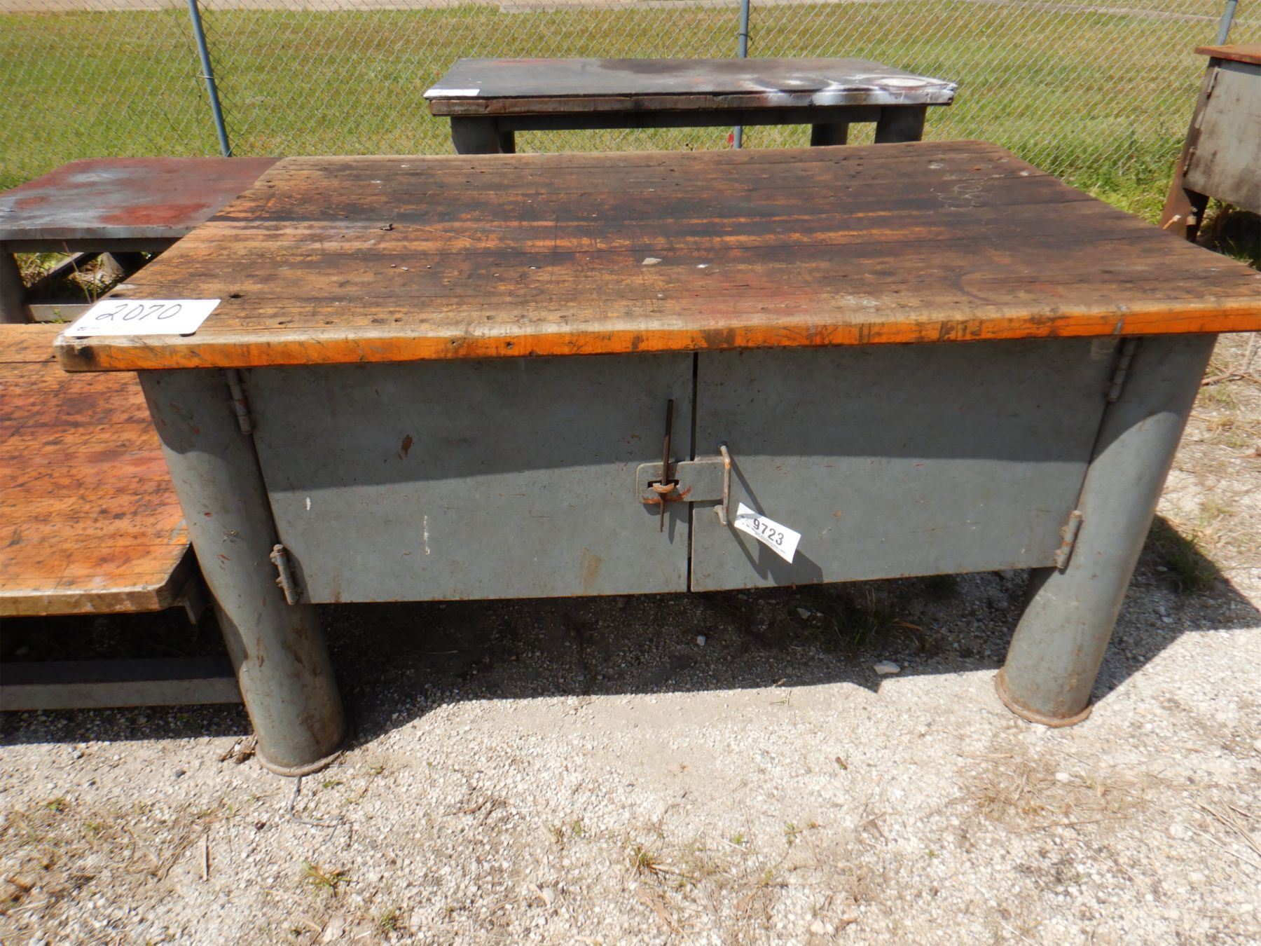 METAL SHOP TABLE W/ STORAGE, 2 TIER 6' x 4' x 1' 8"/ 6' x 4' x 3'