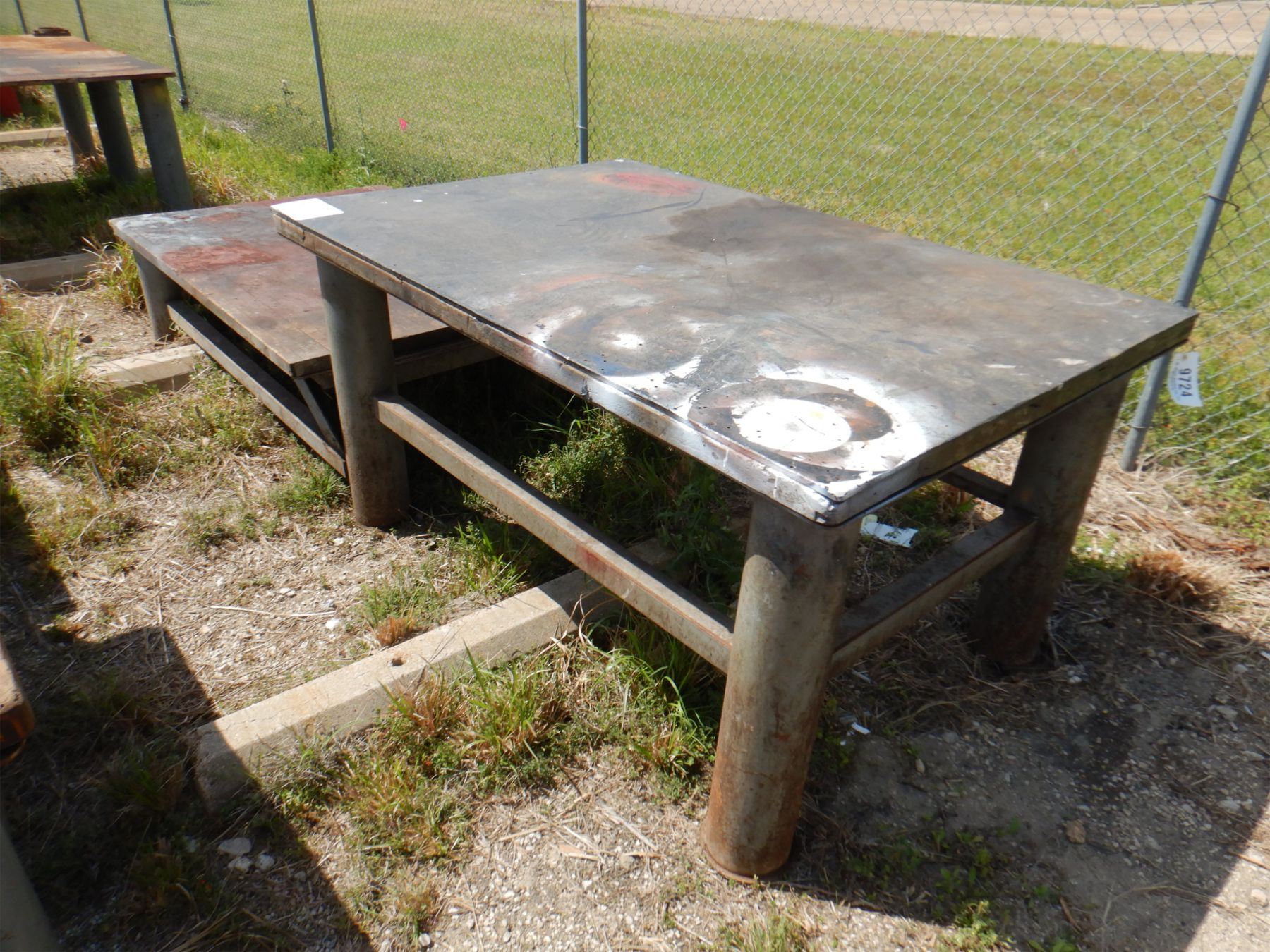 METAL SHOP TABLE, 2 TIER 6' x 4' x 1' 8"/ 6' x 4' x 3'