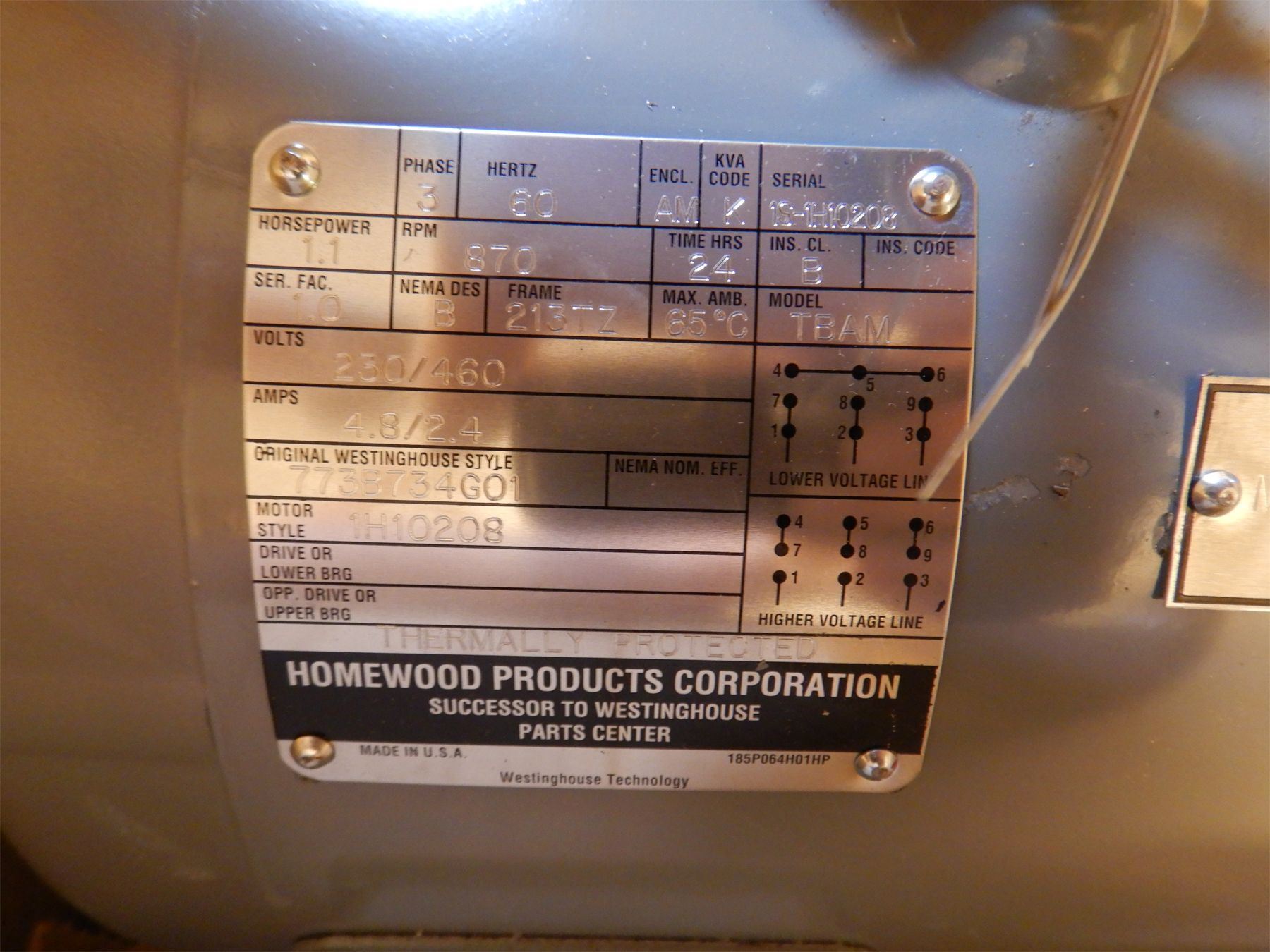 WESTINGHOUSE LIFELINE T ELECTRIC MOTOR