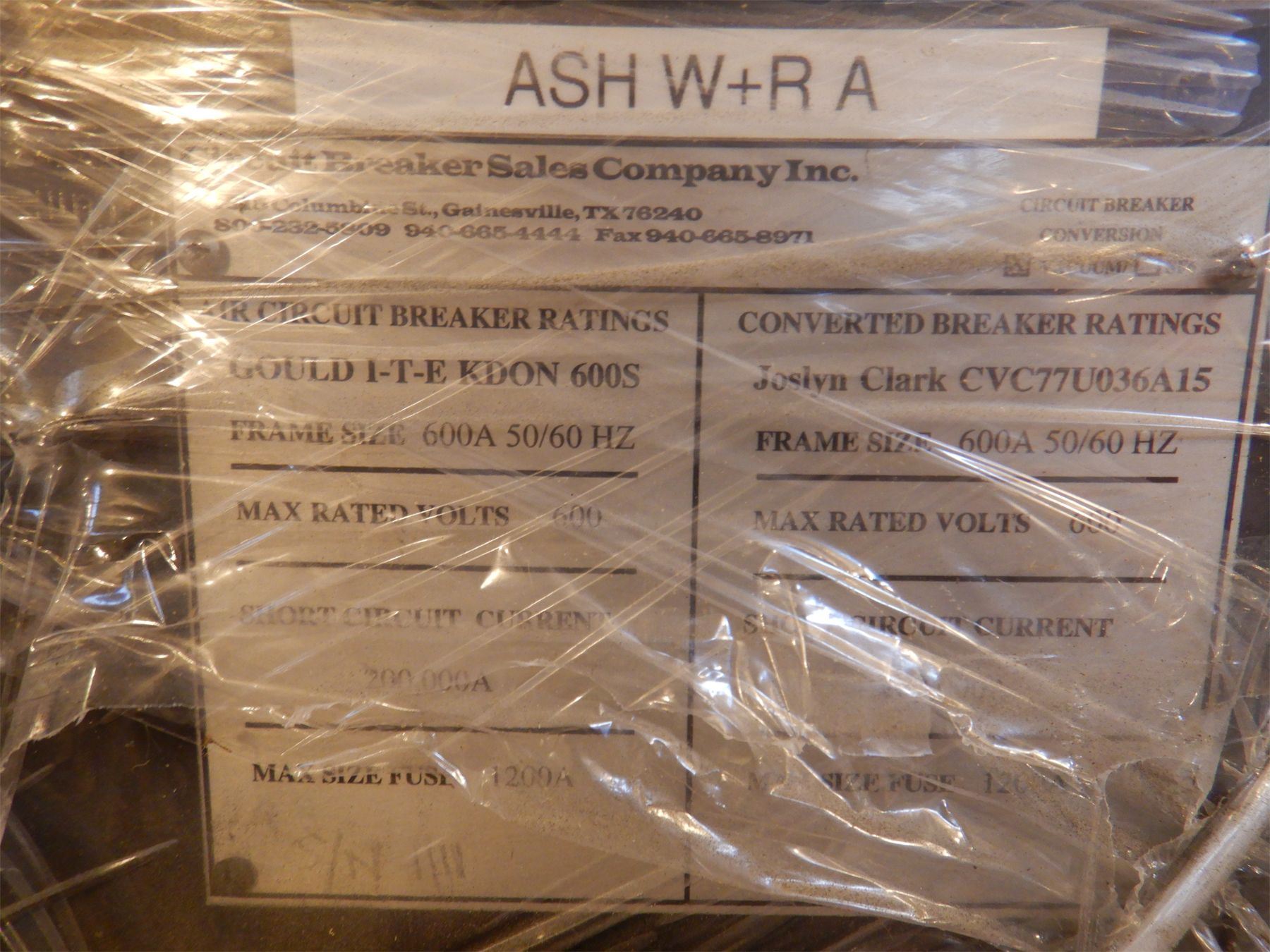 CIRCUIT BREAKER SALES CO. CIRCUIT BREAKER CONVERTOR J.M. Wood Auction