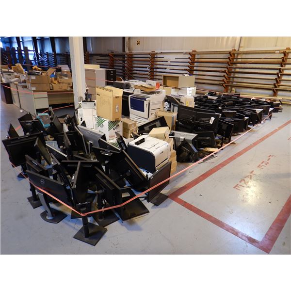 CPUs, MONITORS, COPIERS, FAX MACHINES, PROJECTORS, PRINTERS, DESK, TELEPHONES, CABINET