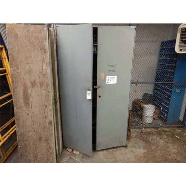 2 DOOR METAL CABINET W/ CONTENTS