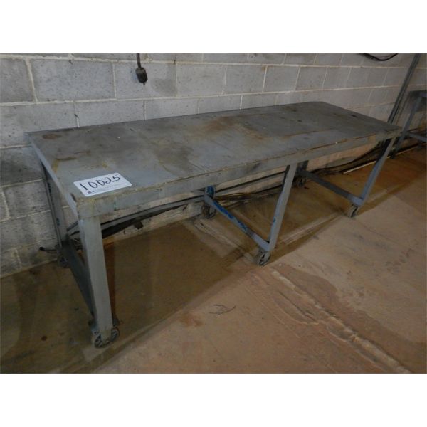 8' x 2.5' METAL TABLE W/ CASTERS, Selling Offsite: Located in Birmingham, AL