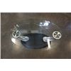 Image 4 : MODERN GLASSTOP SWIVEL COFFEE TABLE WITH CAST IRON BASE