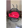 Image 2 : BRAND NEW RED DOUBLE HANGING EGG CHAIR - RETAIL $1969 W/ FOLDABLE FRAME, POWDER COATED STEEL FRAME, 