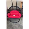 Image 3 : BRAND NEW RED DOUBLE HANGING EGG CHAIR - RETAIL $1969 W/ FOLDABLE FRAME, POWDER COATED STEEL FRAME, 