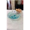 Image 1 : BLUE ART GLASS FOOTED DISH AND CARNIVAL GLASS DISH