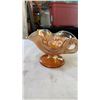 Image 5 : BLUE ART GLASS FOOTED DISH AND CARNIVAL GLASS DISH