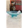 Image 6 : BLUE ART GLASS FOOTED DISH AND CARNIVAL GLASS DISH