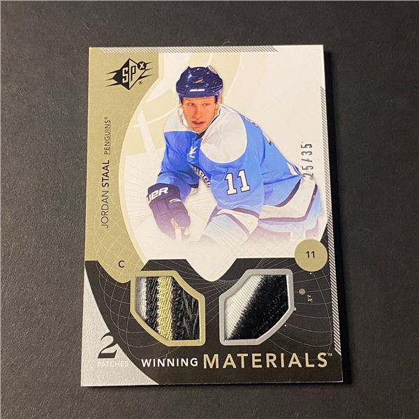 JORDAN STAAL 2010/11 SPX MULTI PATCH CARD EXCELLENT CARD #D TO ONLY 35 IN THE WORLD