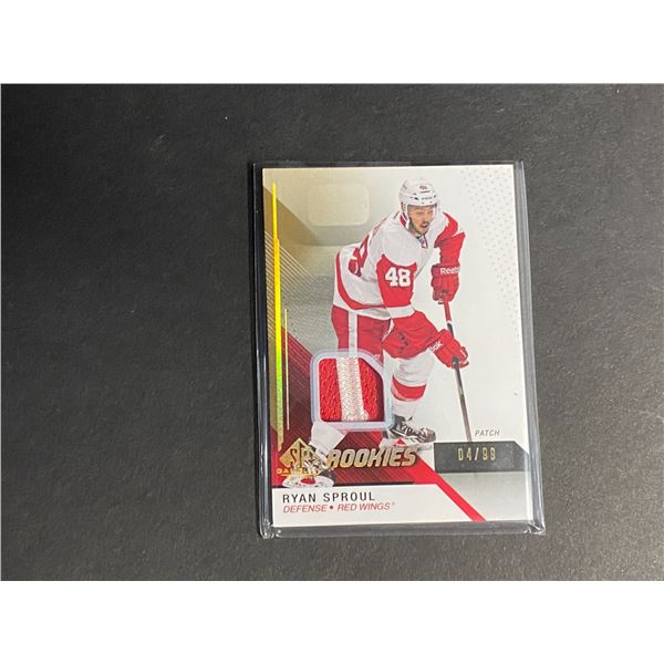 RYAN SPROUL DETROIT RED WINGS JERSEY PATCH CARD EXCELLENT PATCH #D/99