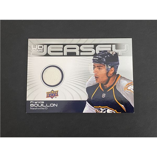 2010-11 U.D HOCKEY SERIES 1 FRANCIS BOUILLON N.H.L JERSEY CARD