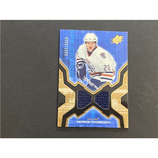 PATRICK THORESEN DUAL JERSEY CARD 2006/07 SPX HOCKEY #0988 OF 1999 MADE