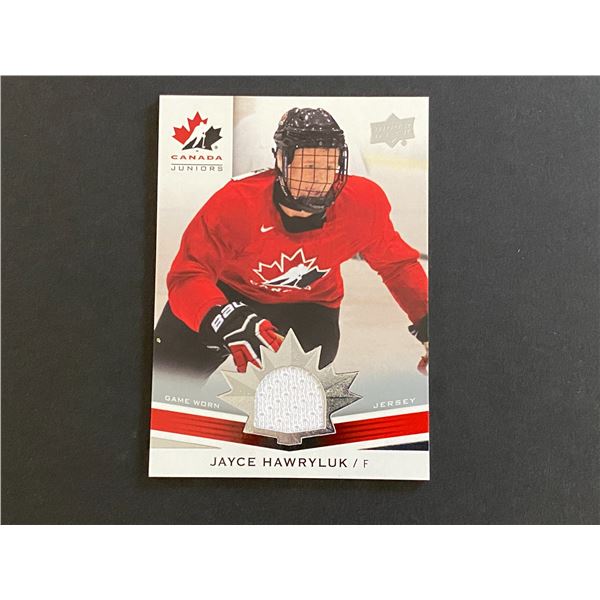 JAYCE HAWRYLUK JERSEY CARD TEAM CANADA 2014 U.D JUNIORS