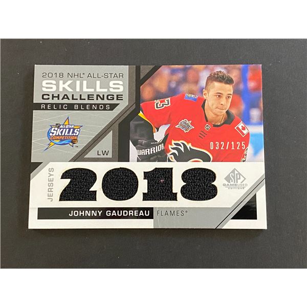 JOHNNY GAUDREAU CALGARY FLAMES QUAD JERSEY CARD #032 OF 125 MADE!