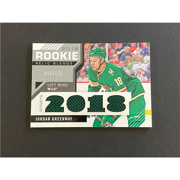 JORDAN GREENWAY MINNESOTA WILD QUAD JERSEY CARD #093 OF 125 MADE!