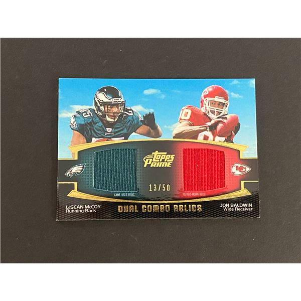 SEAN McCOY & JOHN BLADWIN KANSAS CITY CHIEFS DUAL JERSEY CARD #13 OF 50 MADE