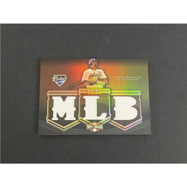 ADRIAN GONZALEZ SAN DIEGO PADRES TRIPLE JERSEY CARD #13 OF ONLY 27 MADE