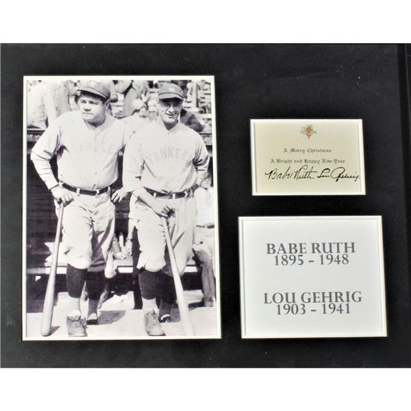 Signed and Framed Babe Ruth & Lou Gehric Holiday Carf