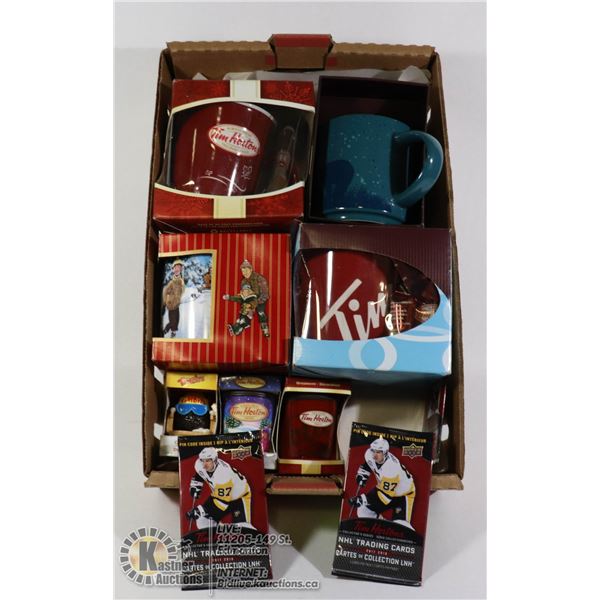 FLAT WITH 4 NEW TIM HORTON'S GIFT MUGS IN BOXES