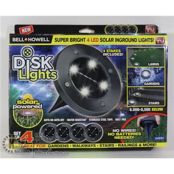 4PK LED SOLAR POWERED INGROUND DISK LIGHTS BLK