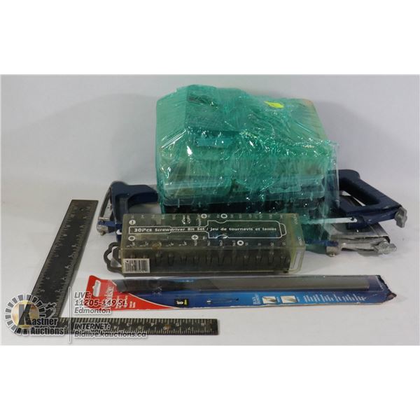 2 HACK SAW AND PLASTIC BOXES OF ASSORTED NAILS