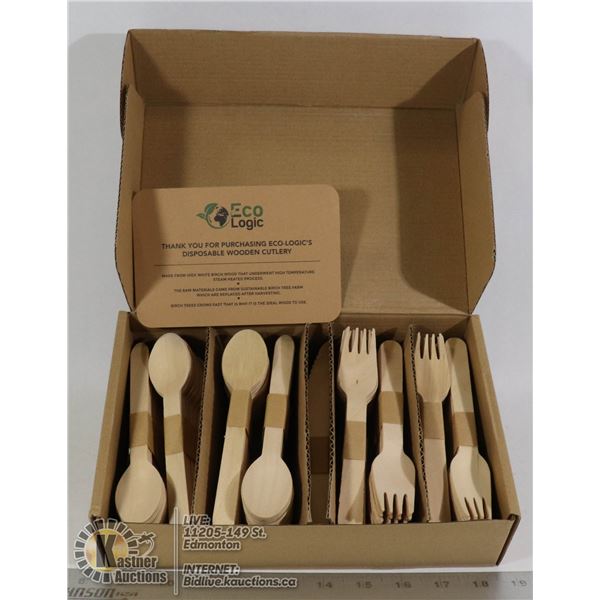 220PC ECO LOGIC DISPOSABLE WOODEN CUTLERY SET