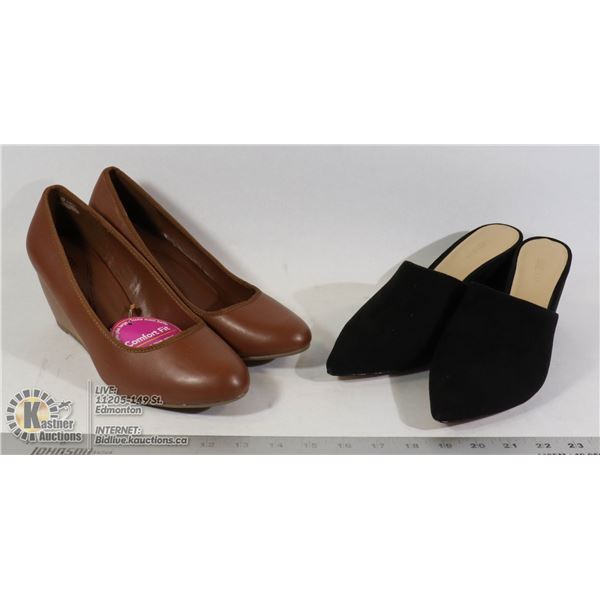 BOX WITH 2 NEW PAIRS OF LADIES SHOES - BROWN