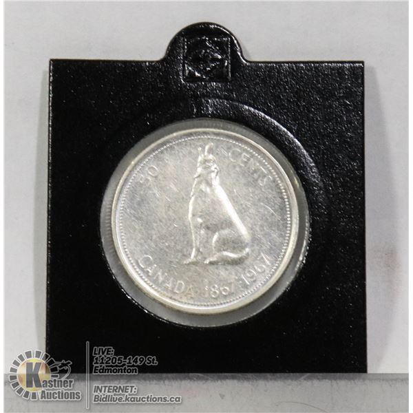 1967 CENTENNIAL CANADA SILVER 50 CENT W/ WOLF