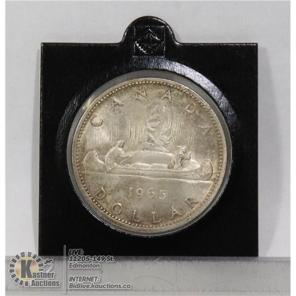 1965 SMALL BEADS POINTED 5 CANADA SILVER DOLLAR