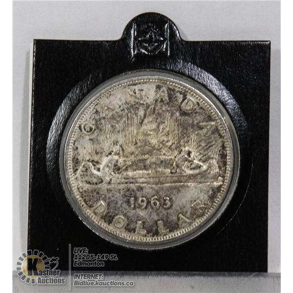 1963 CANADA SILVER DOLLAR COIN ABOUT UNCIRCULATED