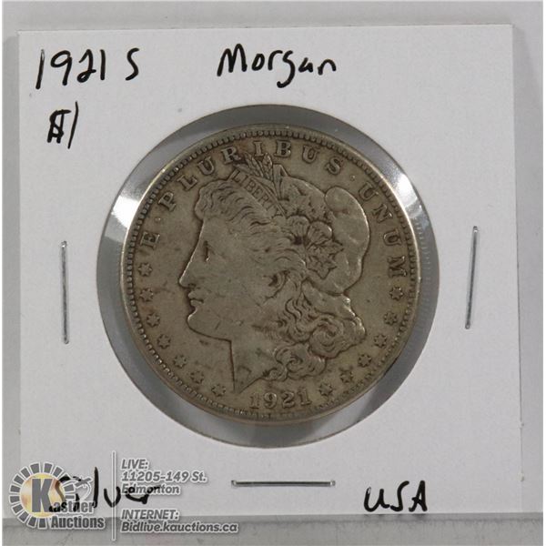 1921 S SILVER USA MORGAN $1 DOLLAR COIN