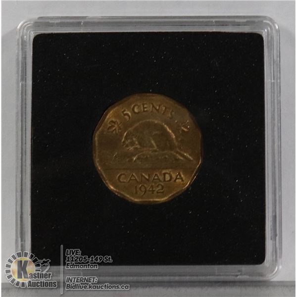 UNCIRCULATED 1942 TOMBAC BRASS CANADA 5 CENT